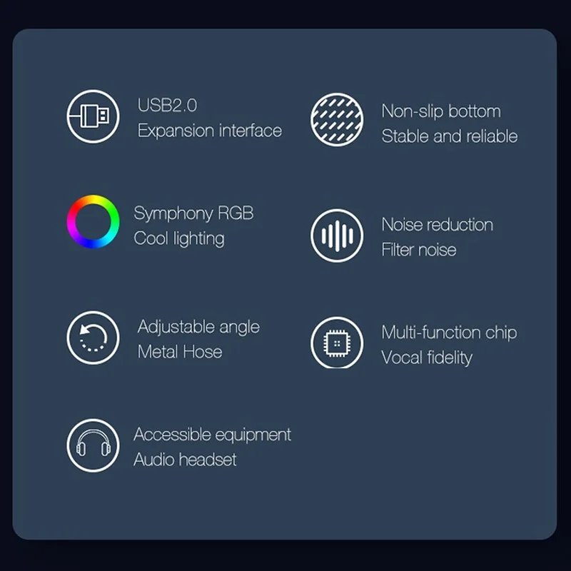 مايكروفون مكتبي H1 USB بإضاءة RGB وموزع USB بثلاثة منافذ ومخرج AUX 3.5 مم - Image 14