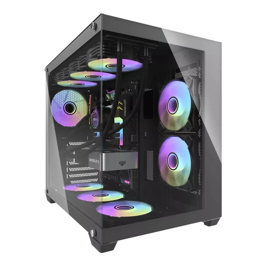 DarkFlash C285P V2 Luxury ATX Dual-Chamber PC Case with Dual Glass Panels - Black
