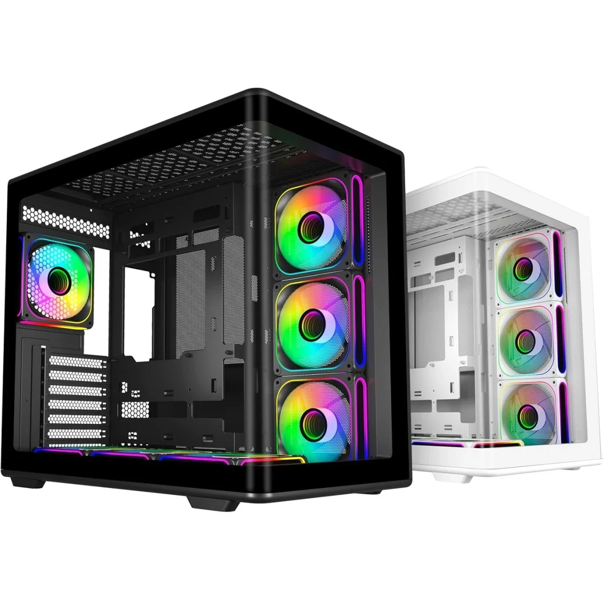 هيكل كمبيوتر Cooler Master Elite 600 ATX ميد تاور باللون الأبيض مع 7 مراوح ARGB عكسية مثبتة مسبقًا - Thumbnail 2