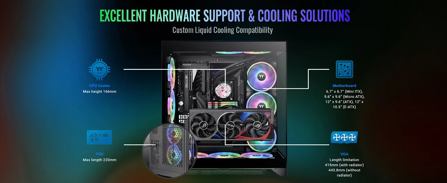 Thermaltake CTE E600 MX E-ATX Mid-Tower Case with 3-Way Floating GPU Bracket and 400mm PCIe 4.0 Riser Cable - Black - Image 21