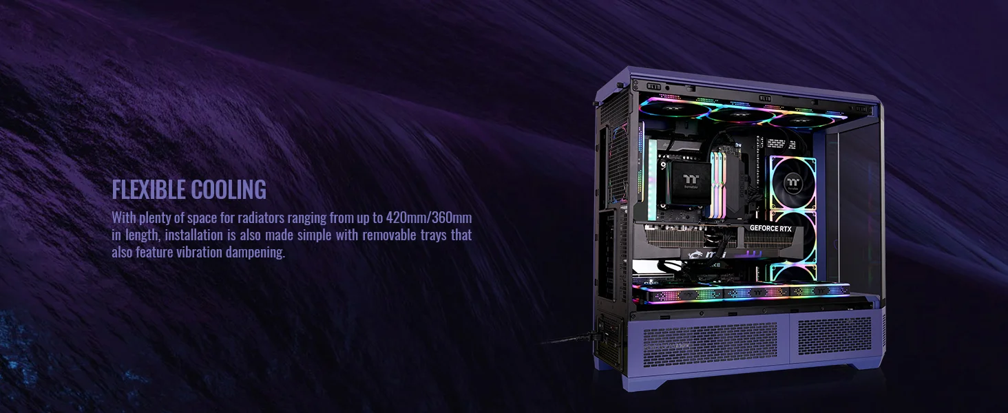 هيكل كمبيوتر Thermaltake View 600 TG فل تاور مع دعم رادياتير 420 مم و6.0 إنش LCD Panel Kit - Future Dusk - Image 19