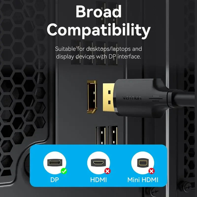 Vention HAKBF DisplayPort Male-to-Male 4K HD Cable, 1m, Black - Image 6