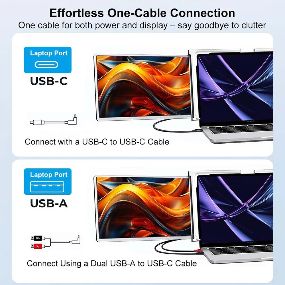 شاشة توسعة لابتوب FOPO S400 محمولة بشاشتين 14 إنش وتوصيل USB-C أو USB-A - Image 4