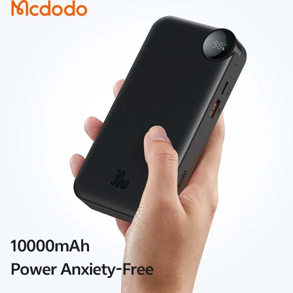 باور بانك Mcdodo MC-3870 بسعة 10000mAh وقدرة 30W مع كابل قابل للسحب وشاشة رقمية - أسود - Thumbnail 3