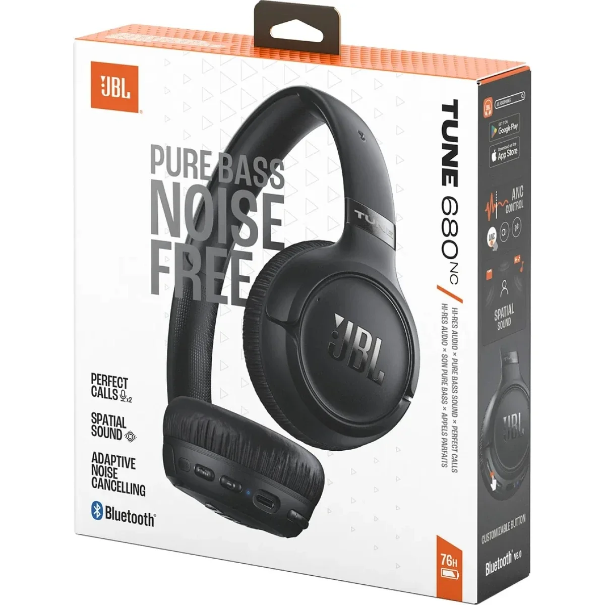 سماعات رأس JBL Tune 680 NC لاسلكية فوق الأذن بتقنية Bluetooth وإلغاء الضوضاء التكيفي، أسود