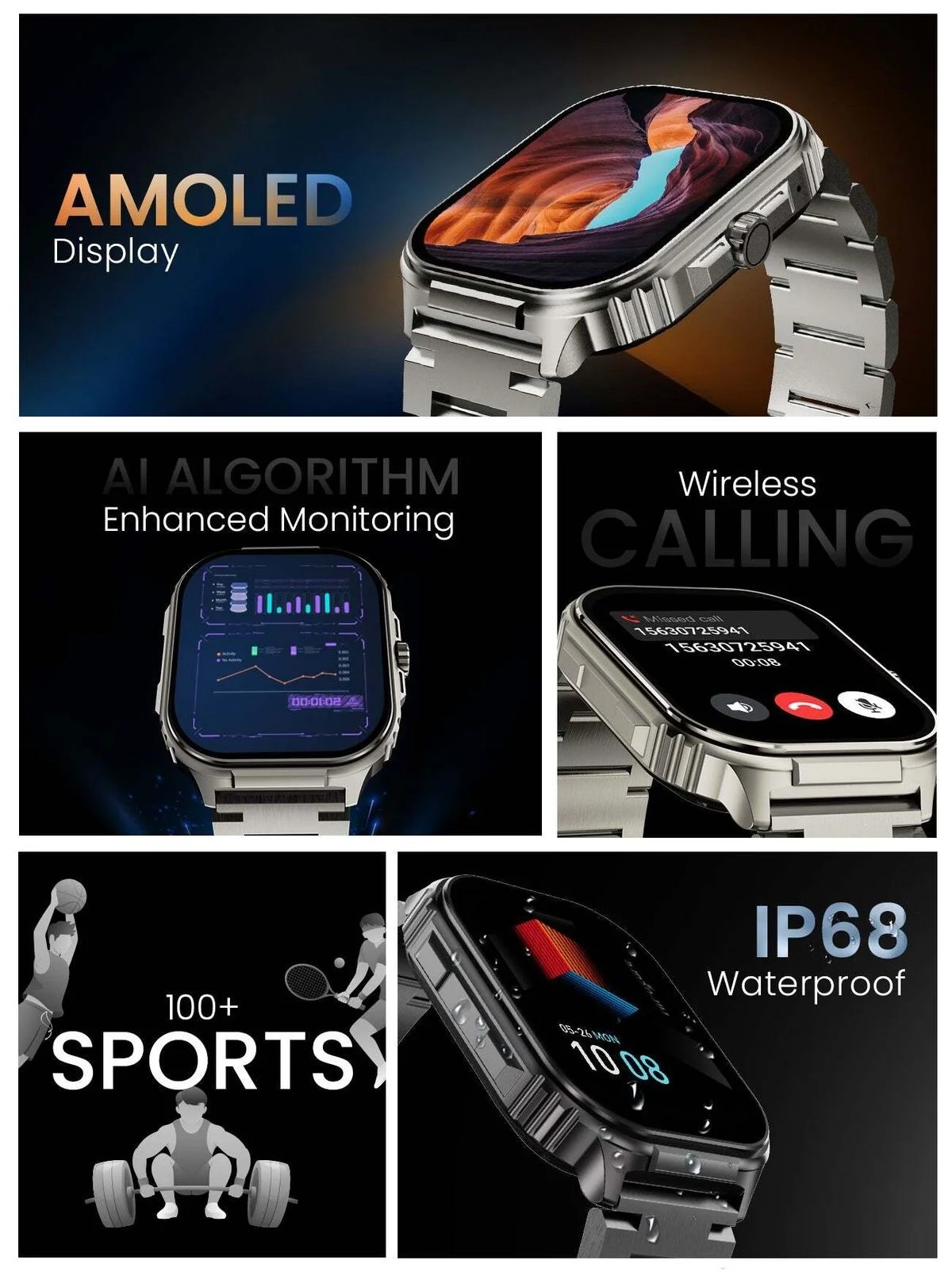 ساعة ذكية HiFuture Ultra3 PRO للمكالمات بشاشة AMOLED مقاس 2.04 إنش، IP68، فضي - Thumbnail 13