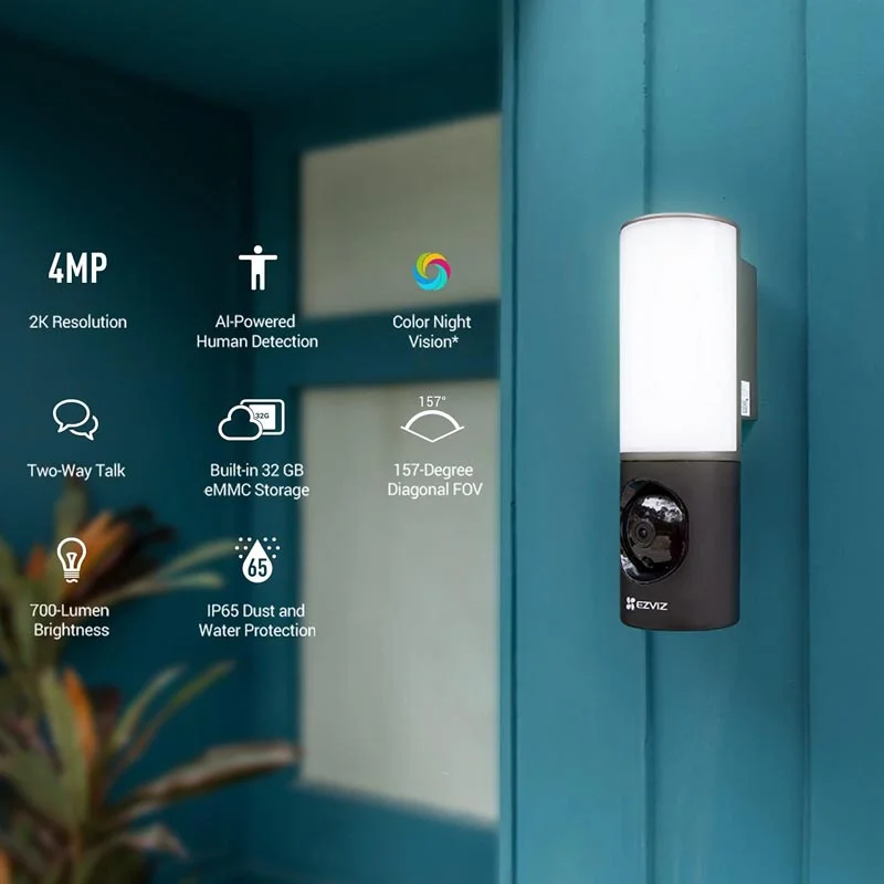 كاميرا مراقبة بإضاءة جدارية Ezviz CS-LC3 بدقة 2K، رؤية ليلية ملونة، محادثة باتجاهين، تخزين eMMC بسعة 32GB، إضاءة 700 لومن، IP65 - Image 3