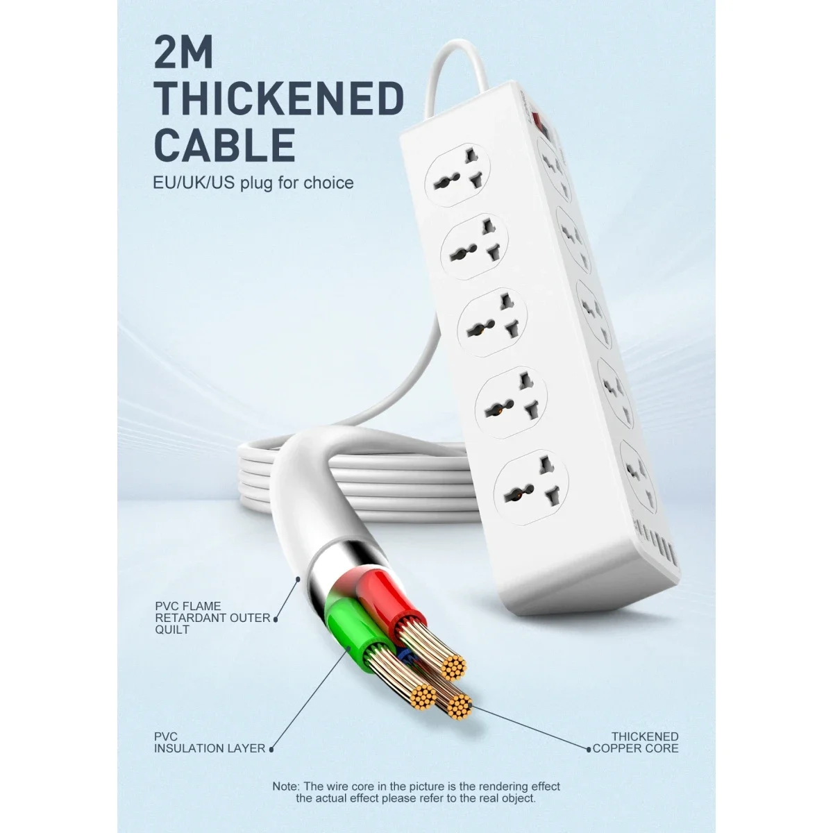 مشترك كهرباء ذكي LDNIO SC10610 بـ10 منافذ وشحن سريع PD 20W وكابل 2 متر - Image 2
