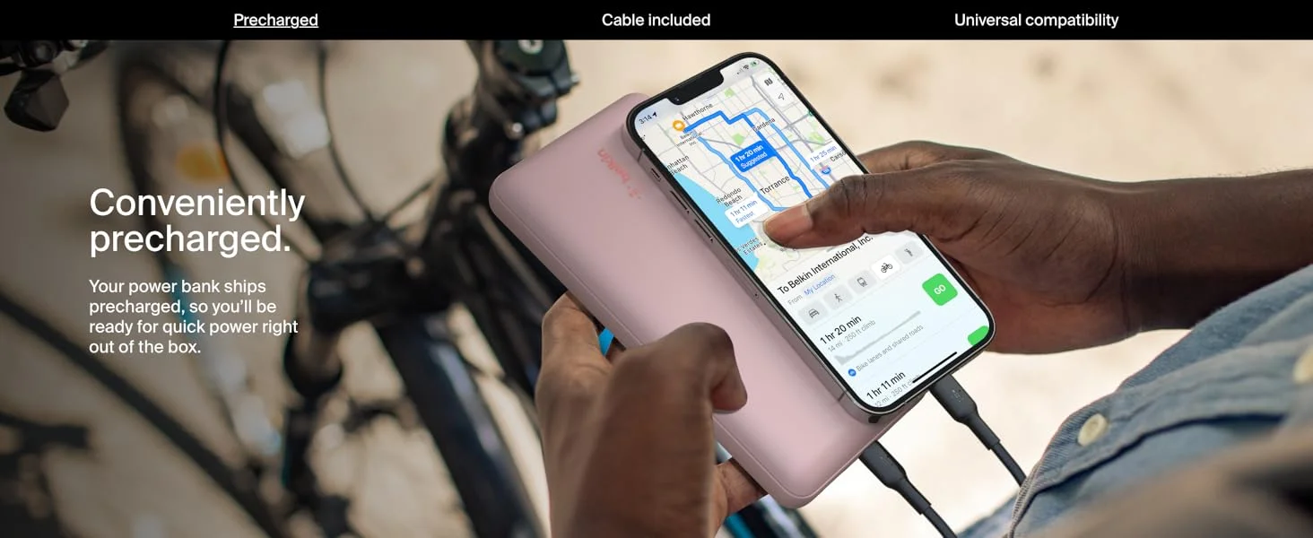 Belkin BoostCharge BPB012BTRG 20,000mAh 15W USB-C Power Bank with 2 USB-A Ports - Pink - Thumbnail 12