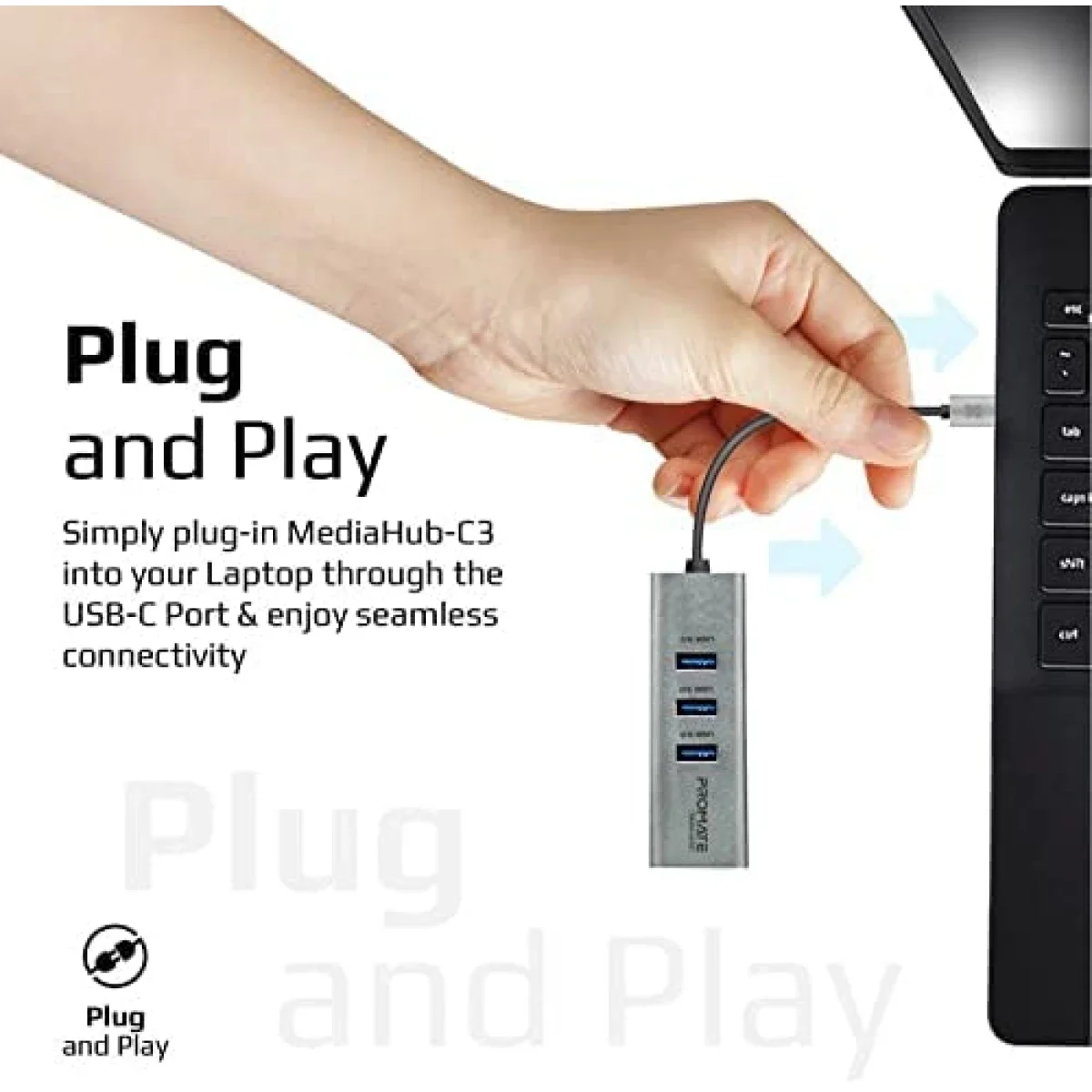 محول Promate MediaHub-C3 من USB-C إلى HDMI من الألومنيوم مع 3 منافذ USB 3.0، 4K 30Hz - Image 6