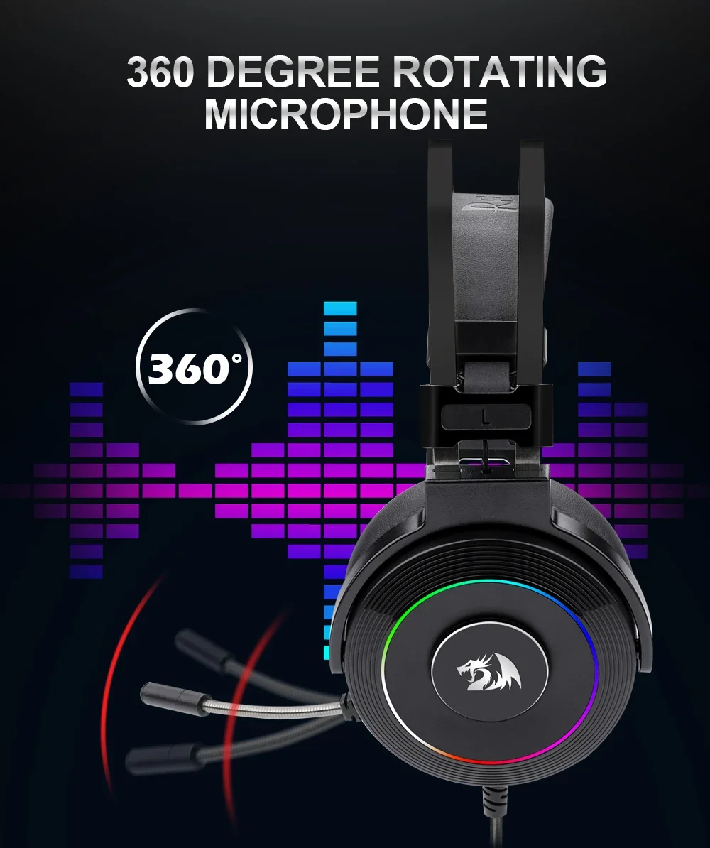 سماعة ألعاب Redragon H320 Lamia بيضاء USB بصوت محيطي افتراضي 7.1 وحامل RGB - Image 9