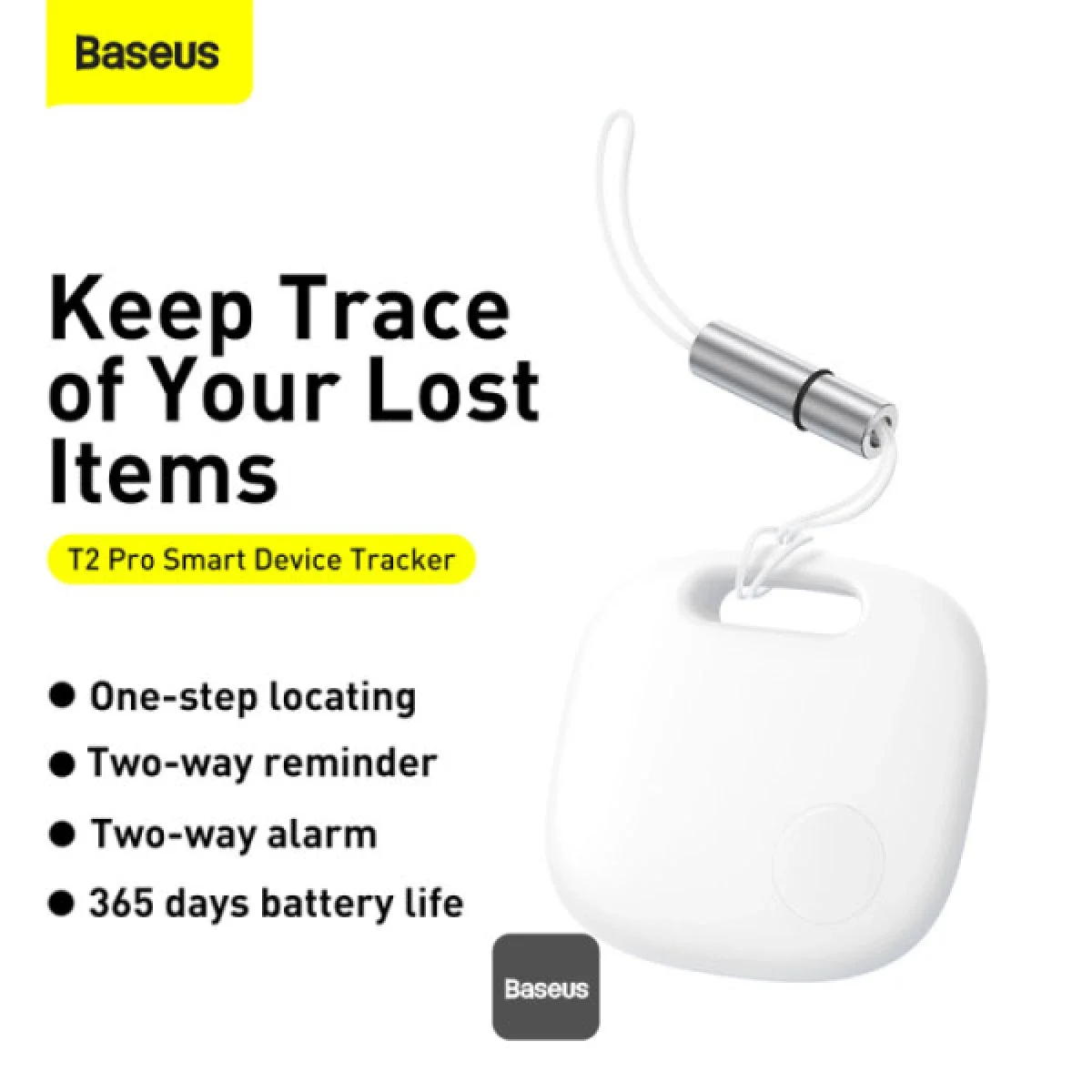 Baseus T2 Pro Bluetooth Anti-Loss Tracker Smart Tag, White - Image 3