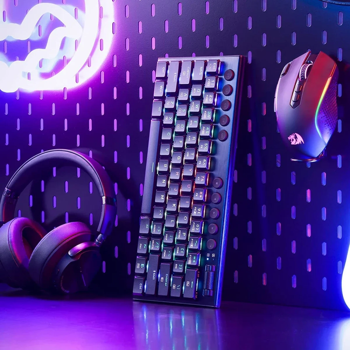 كيبورد Redragon K632 Noctis ميكانيكي 60% سلكي RGB منخفض الارتفاع بمفاتيح Red خطية - Thumbnail 7