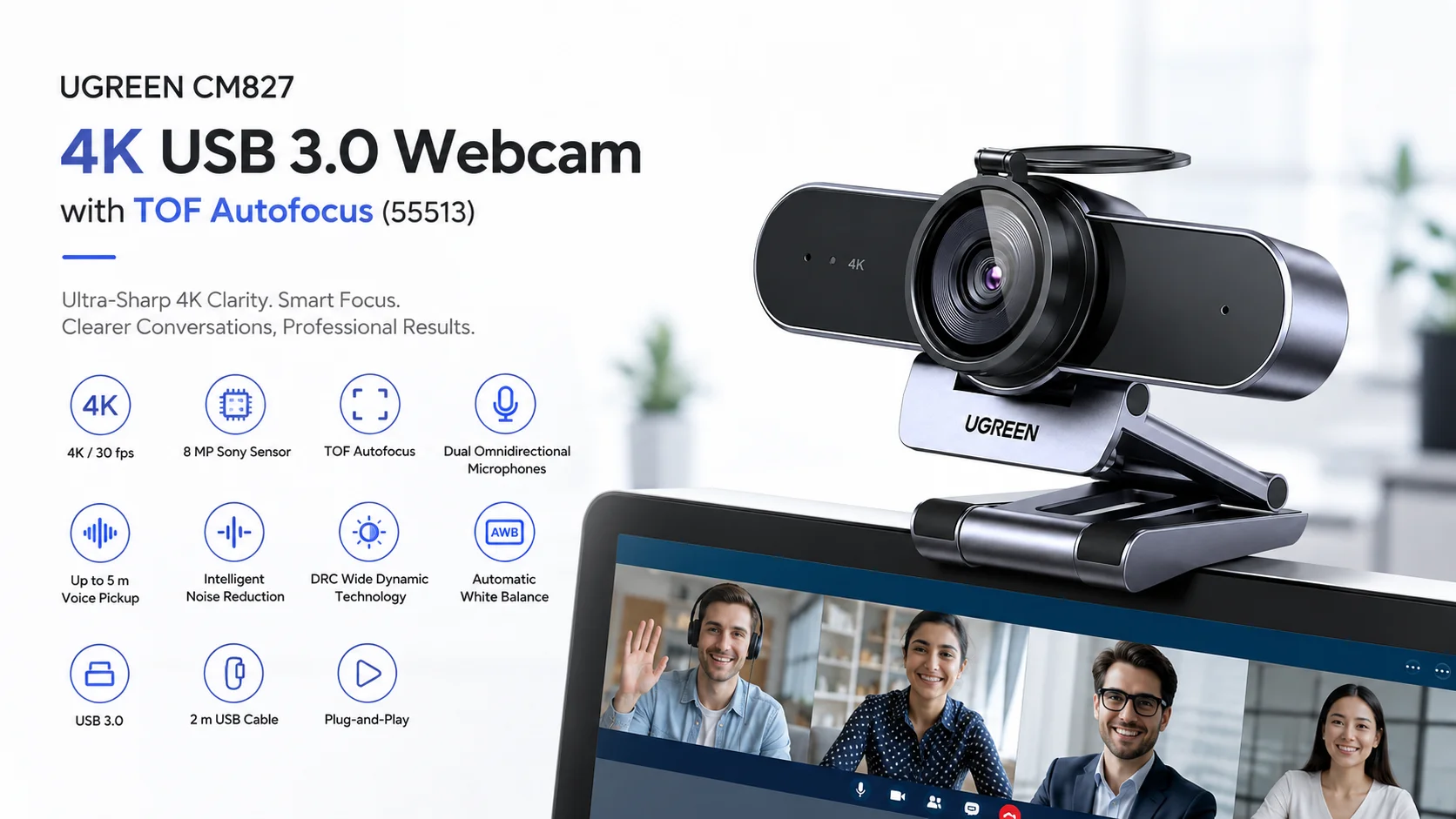 Ugreen CM827 4K USB 3.0 Webcam with TOF Autofocus - Image 8