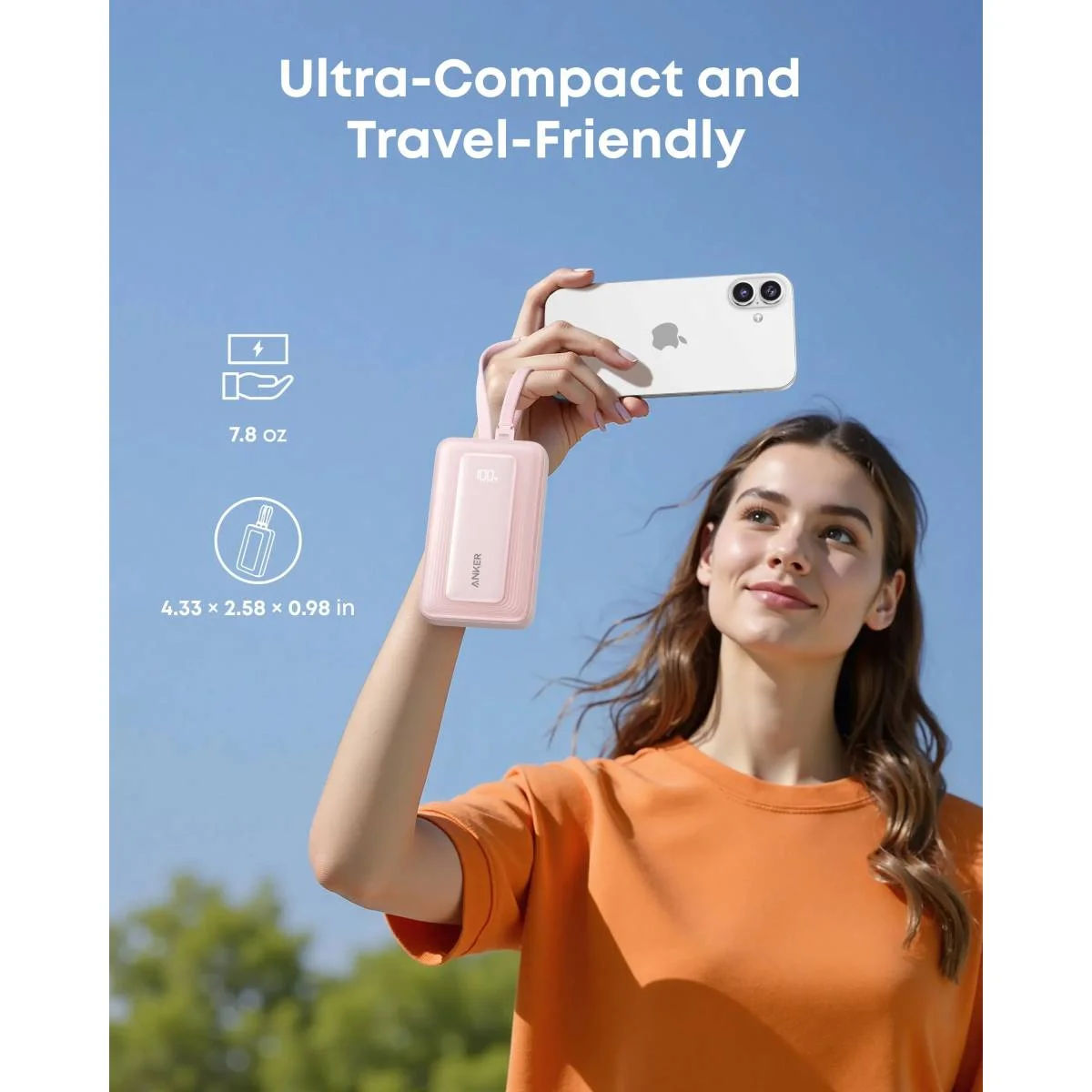 باور بانك Anker A1680 Zolo بسعة 10000mAh وقدرة 35W مع كيبلين USB-C مدمجين - أسود - Thumbnail 2
