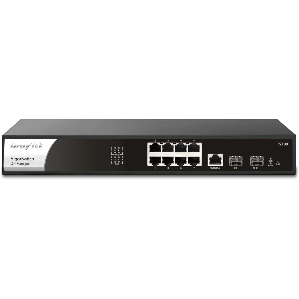 DrayTek VigorSwitch P2100 8-Port Gigabit PoE+ Layer 2+ Managed Switch with 2 SFP Uplink Ports