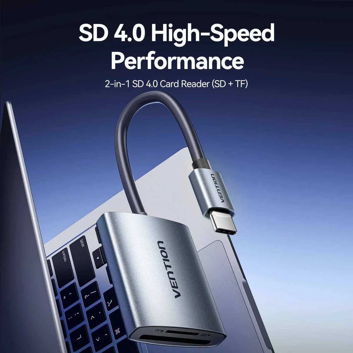 Vention CLOHB 2-in-1 SD 4.0 Card Reader (SD + TF), USB-C - Thumbnail 2