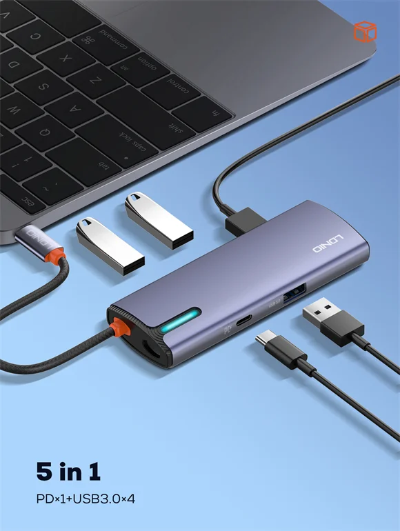 LDNIO DS-15U 5-in-1 USB Type-C Hub Multi-Function Adapter Gray - Thumbnail 7