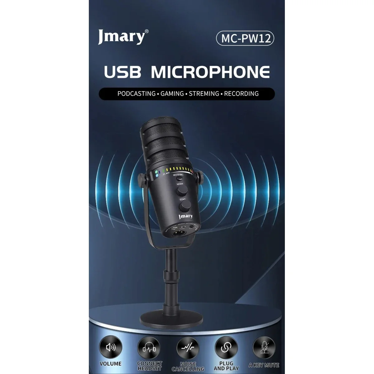 Jmary MC-PW12 USB Cardioid Desktop Microphone with Mute & Zero-Latency Monitoring - Image 2