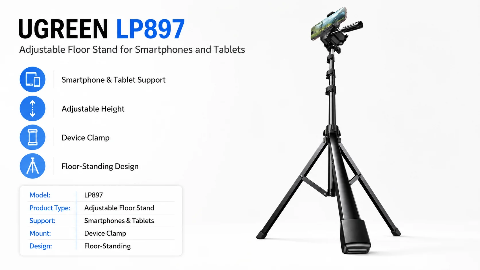 Ugreen LP897 Adjustable Floor Stand for Smartphones and Tablets - Image 5