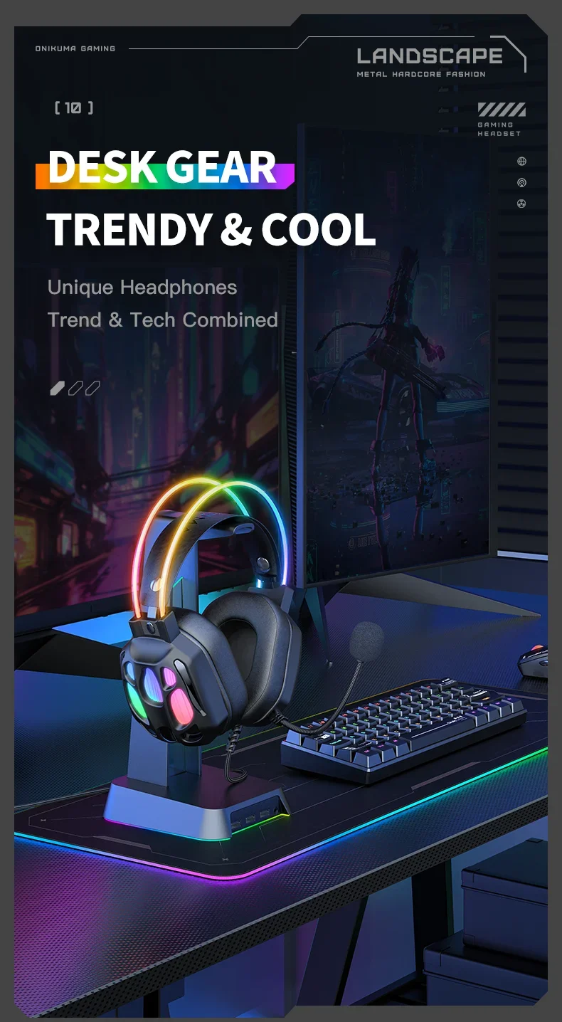 ONIKUMA X89 Gaming Headset with 3.5mm Jack, Surround Sound and RGB Lighting - Black - Thumbnail 20