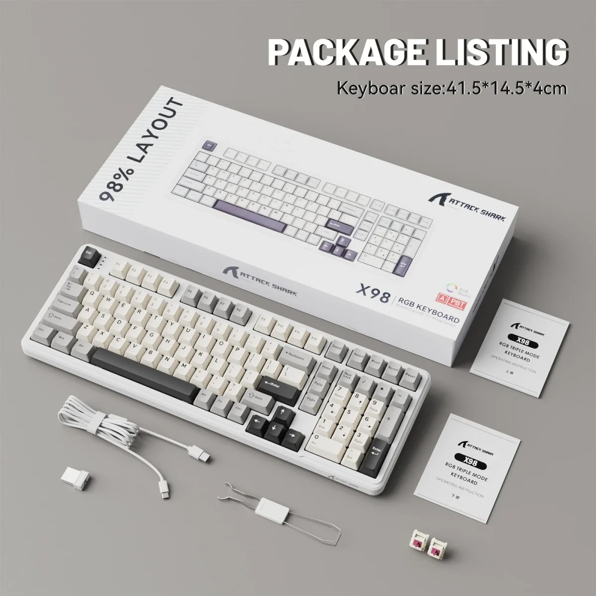 ATTACK SHARK X98 Tri-Mode Wireless Mechanical Keyboard - StarLight White - Thumbnail 10