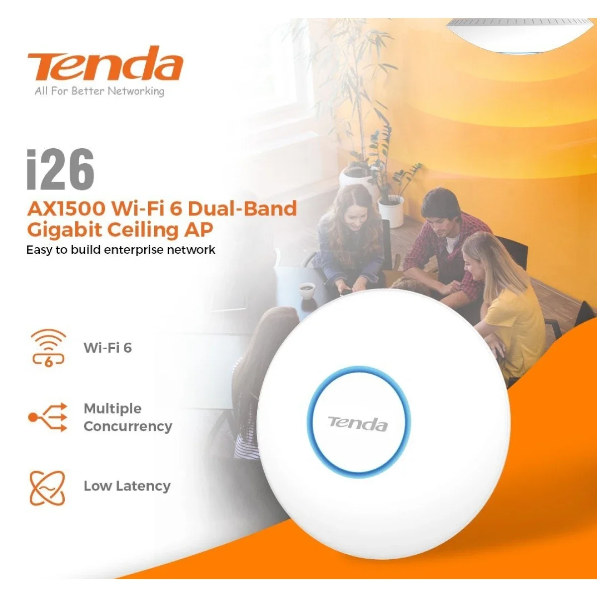 نقطة وصول سقفية Tenda i26 AX1500 Wi-Fi 6 ثنائية النطاق جيجابت