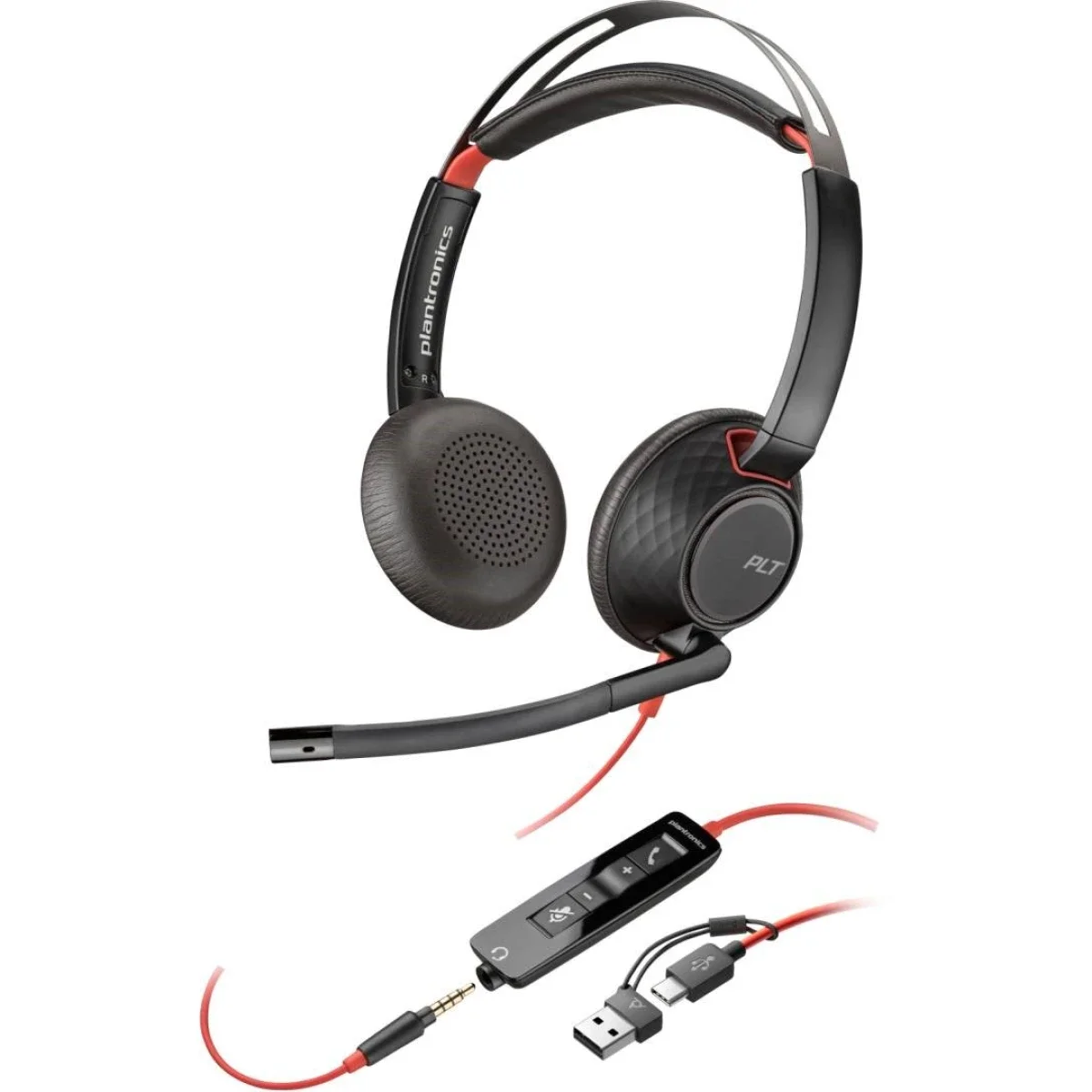 سماعة رأس سلكية Poly Blackwire 5220 ستيريو بمنفذ USB-C ومحول USB-A و3.5 مم