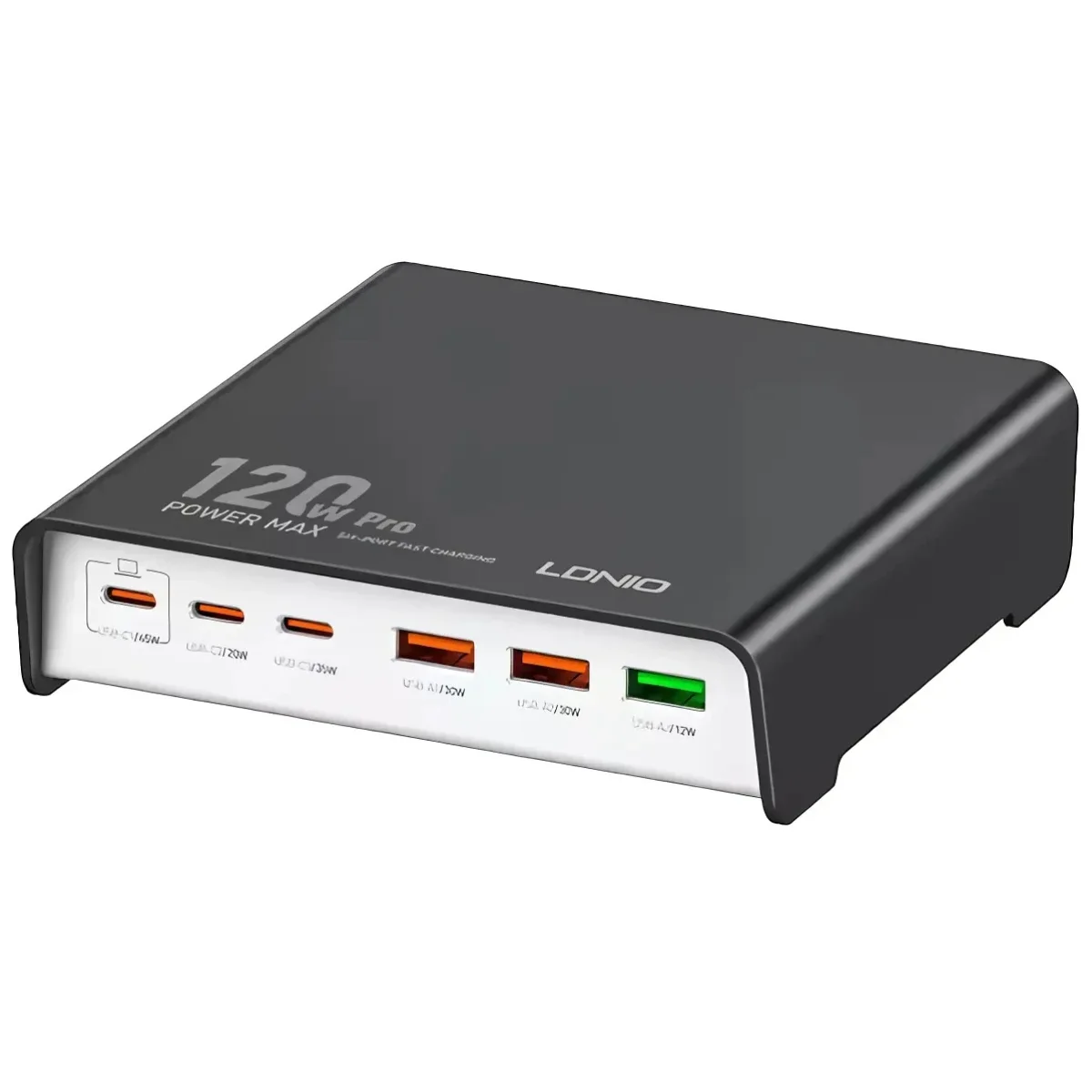 شاحن مكتبي سريع LDNIO Q605 بقدرة 120 واط و6 منافذ USB-C PD - أسود - Thumbnail 3