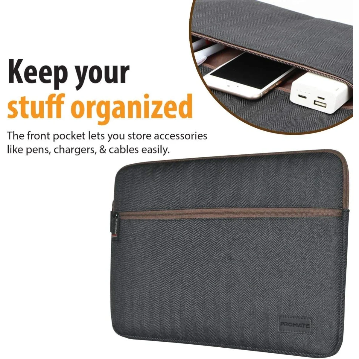 Promate Portfolio-L 16 Inch Laptop Sleeve Water-Repellent Shockproof Bag - Image 4