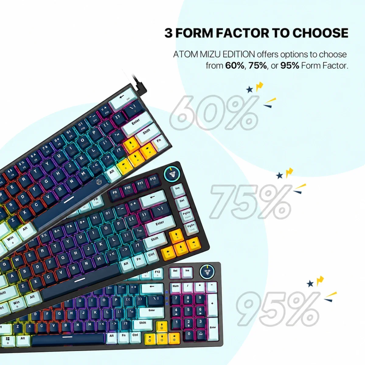كيبورد ألعاب ميكانيكي سلكي Fantech بلون أزرق سماوي وكحلي مع سويتش Taro - ATOM81 MK875V2 MIZU - Image 2