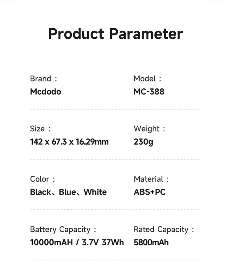 Mcdodo MC-3882 10000mAh Power Bank with Digital Display, 22.5W, USB-C & Dual USB-A - Blue - Thumbnail 22