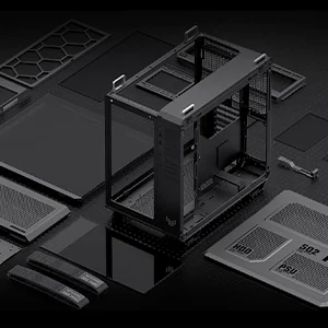 هيكل كمبيوتر Asus TUF Gaming GT502 ميد تاور بتصميم ثنائي الحجرة ومنفذ USB 3.2 Gen 2 Type-C باللون الأبيض - Image 14