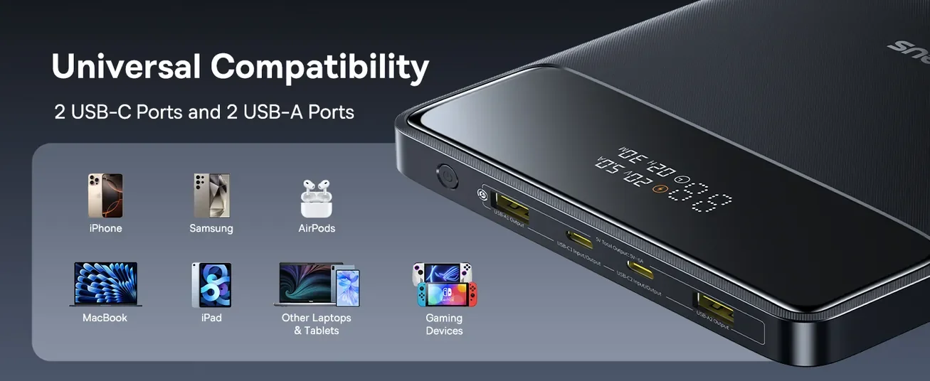 Baseus Blade H1 Lite 20000mAh 100W Fast Charging Power Bank with Type-C Cable, 4 Ports, Black - Thumbnail 18