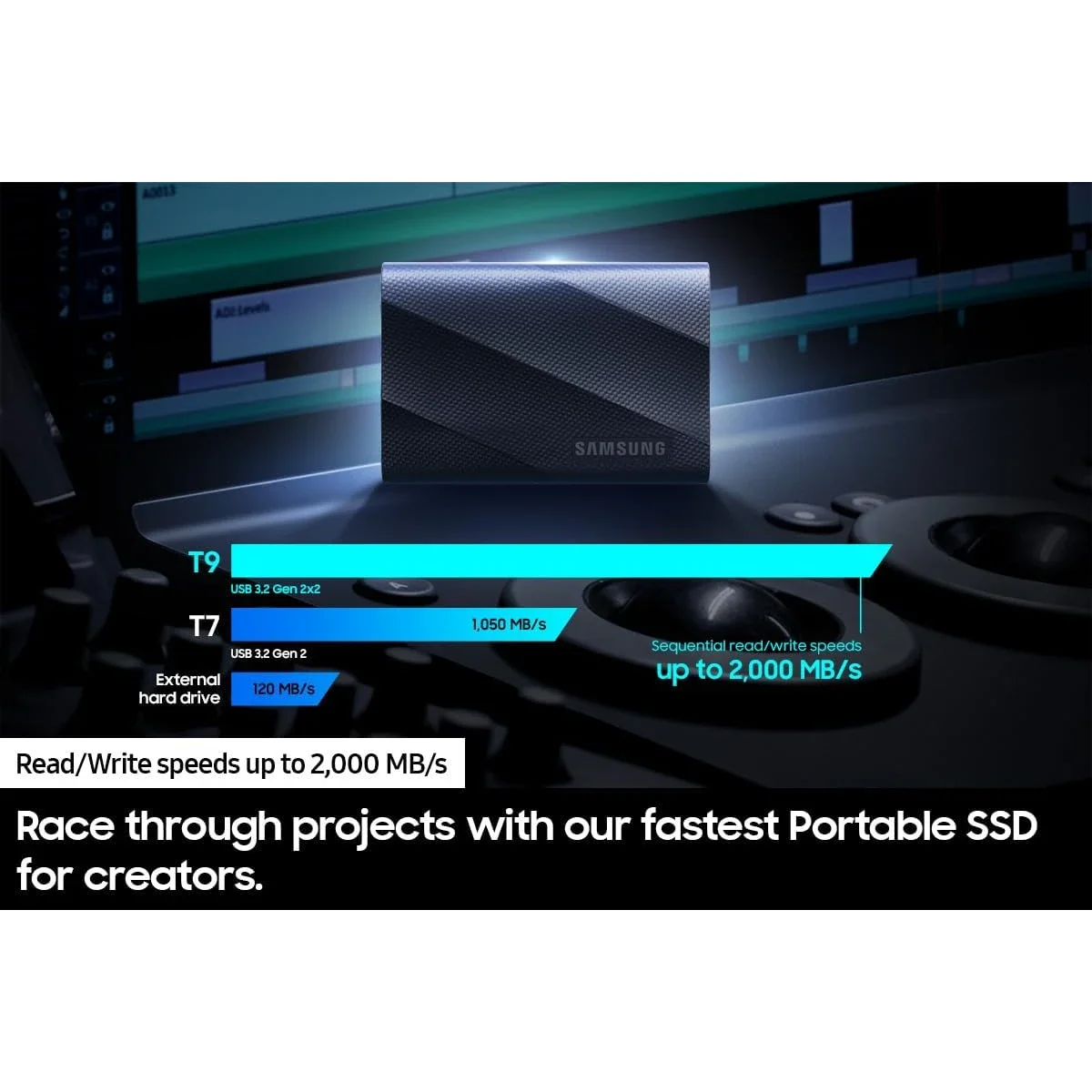 وحدة تخزين SSD خارجية Samsung T9 محمولة 1TB USB 3.2 Gen 2x2 - Image 3