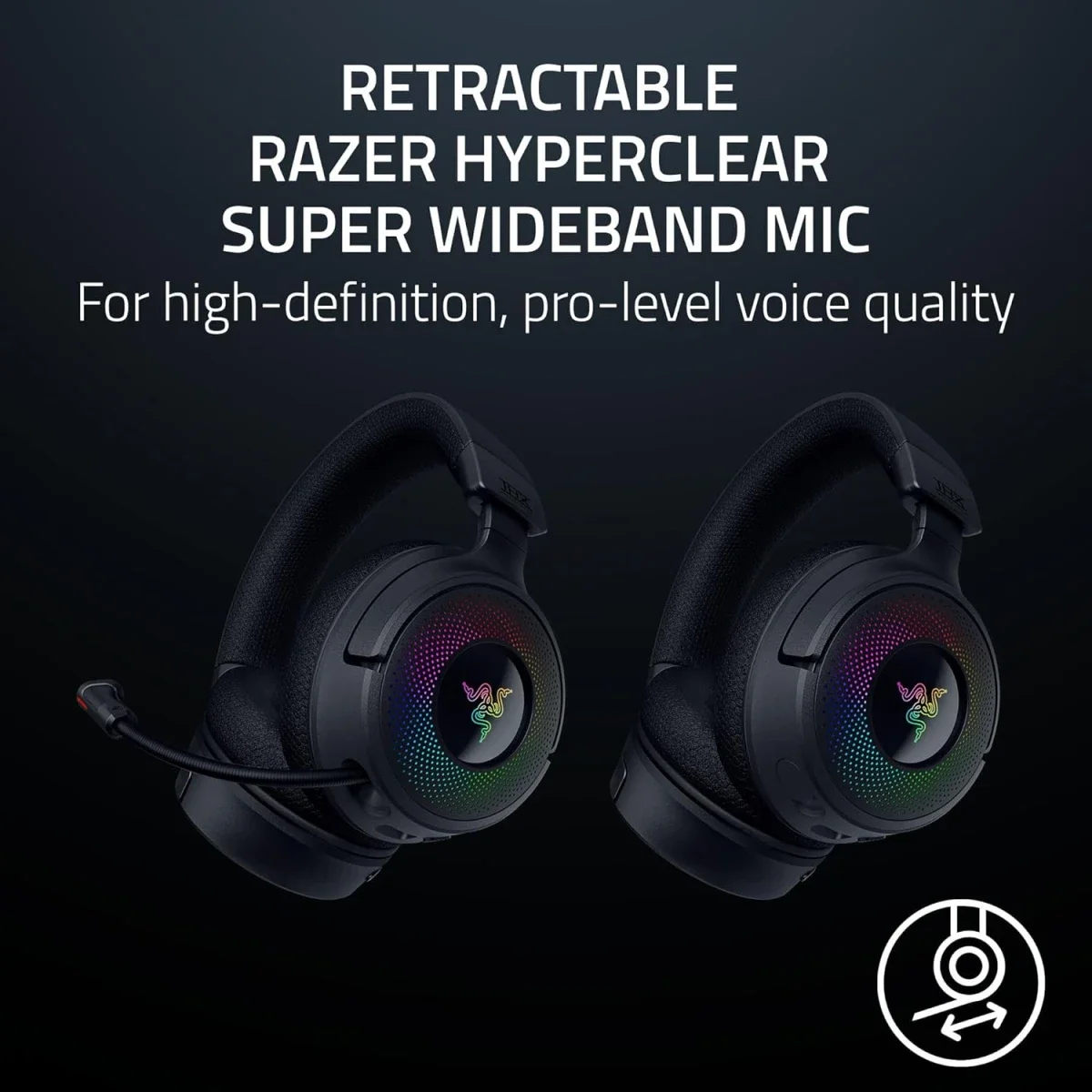 سماعة ألعاب Razer Kraken V4 لاسلكية مع Bluetooth وUSB، مشغلات 40 مم وإضاءة RGB بـ9 مناطق - أسود - Thumbnail 4