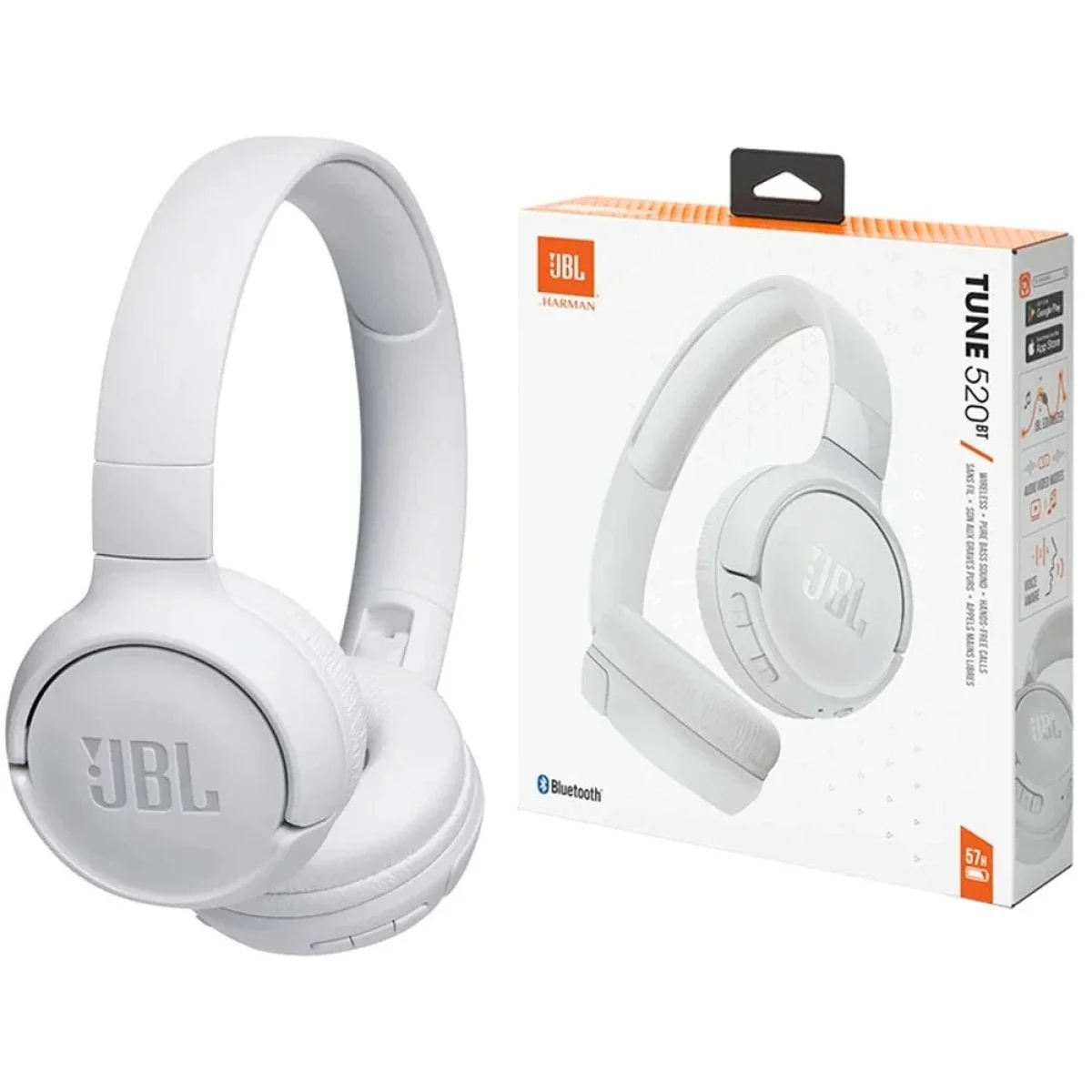 JBL Tune 520BT Bluetooth 5.3 On-Ear Headphones, White