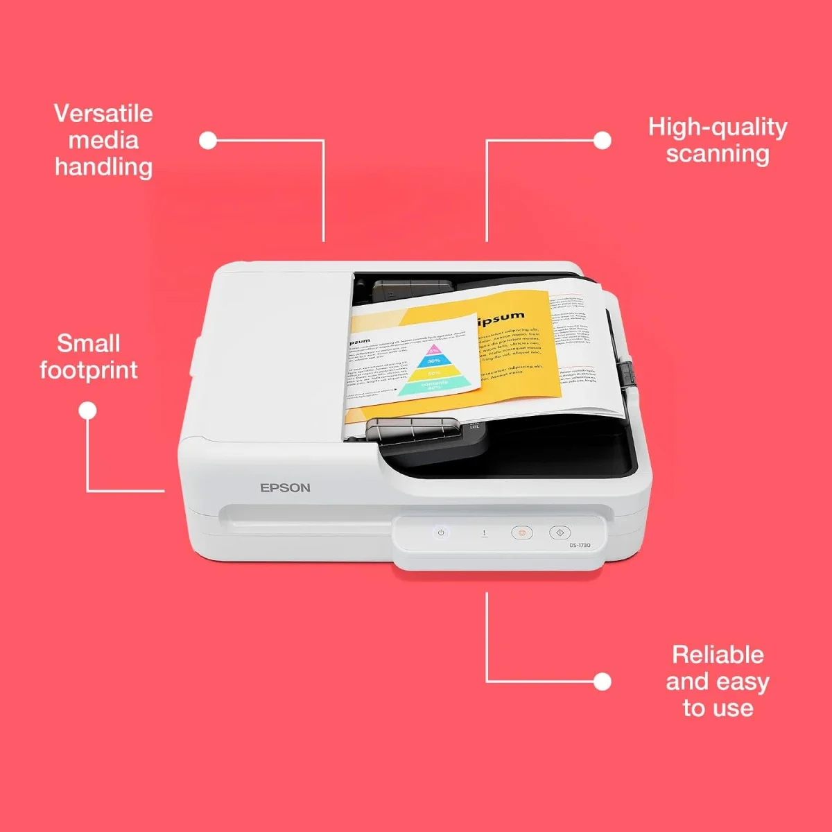 سكانر مستندات مسطح EPSON DS-1730 A4 ملون دوبلكس مع مغذي 60 ورقة، سرعة 30ppm و60ipm ودعم OCR - Thumbnail 4