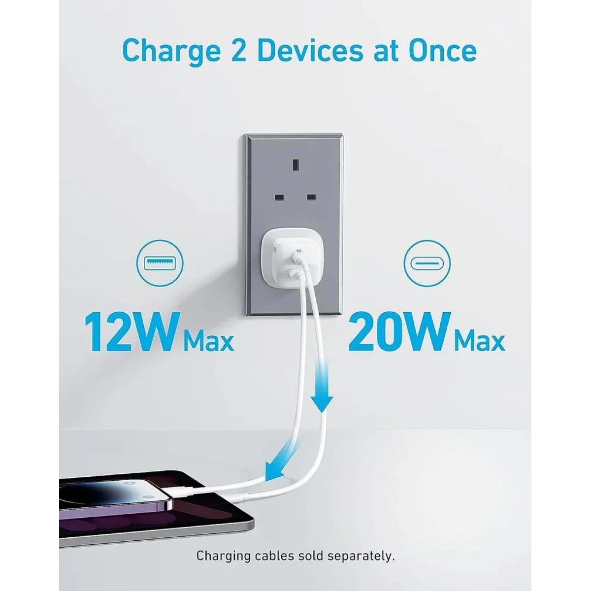 Anker 323 33W Wall Charger with USB-C to USB-C Cable 3ft, White - Thumbnail 4
