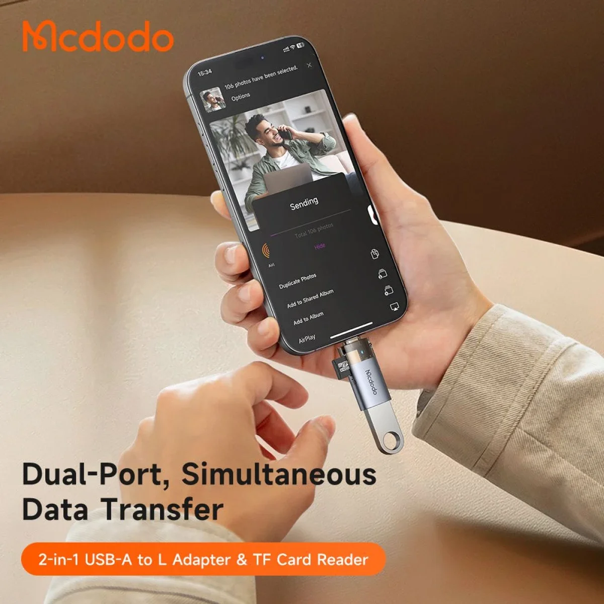 محول Mcdodo OT-7850 USB إلى Lightning OTG مع قارئ بطاقات microSD - Thumbnail 7