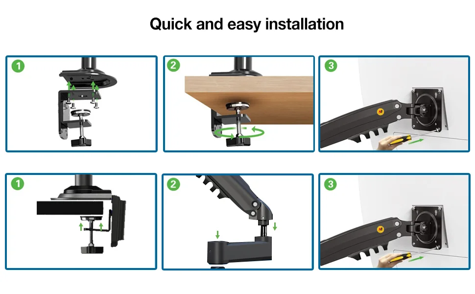 North Bayou H180 Dual Monitor Desk Mount Arm for 2 Screens up to 27-Inch, 9 kg Each, White - Thumbnail 15