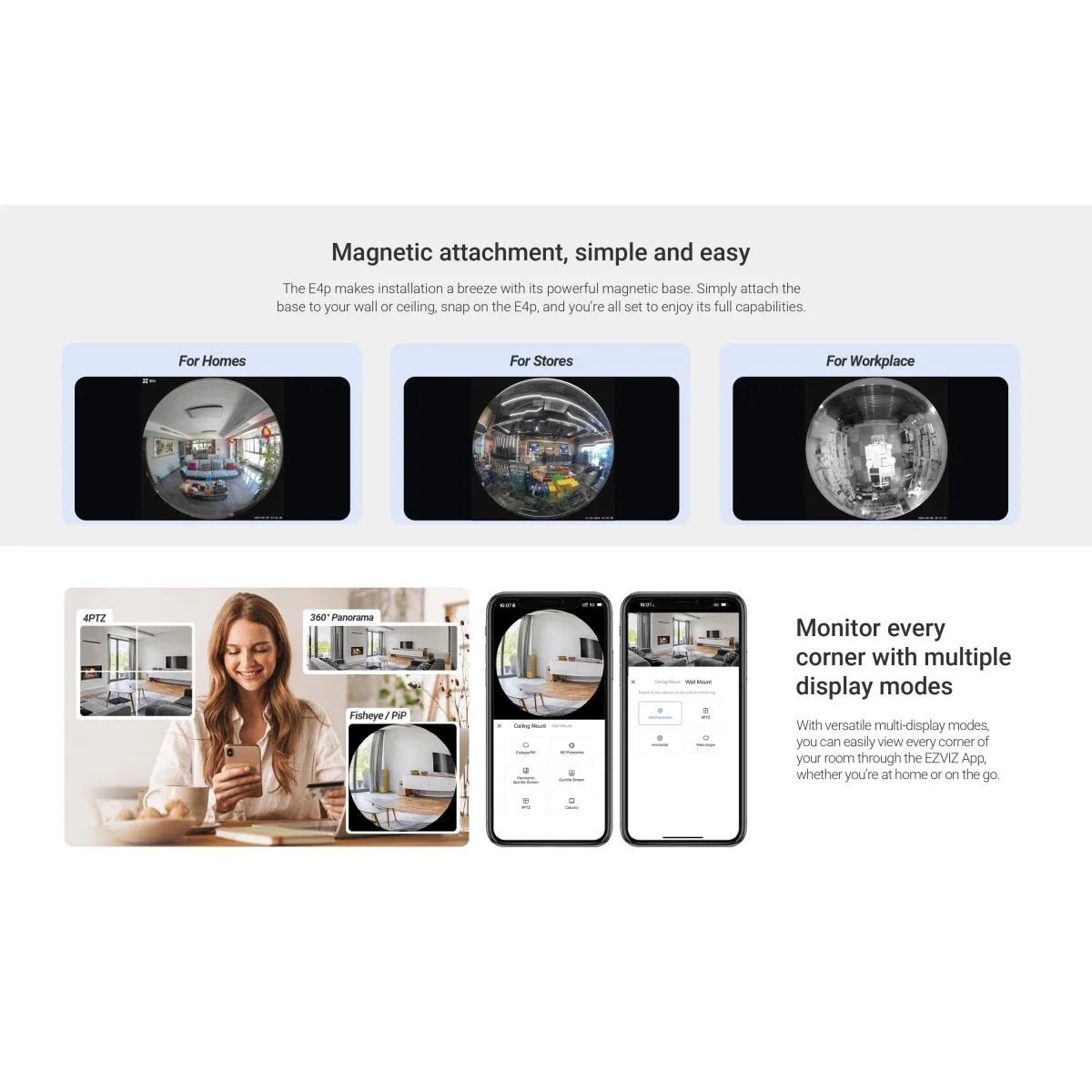 Ezviz E4p 3K+ Smart Fisheye Camera 6MP 360° Panoramic View Dual-Band Wi‑Fi Two-Way Talk - Image 8