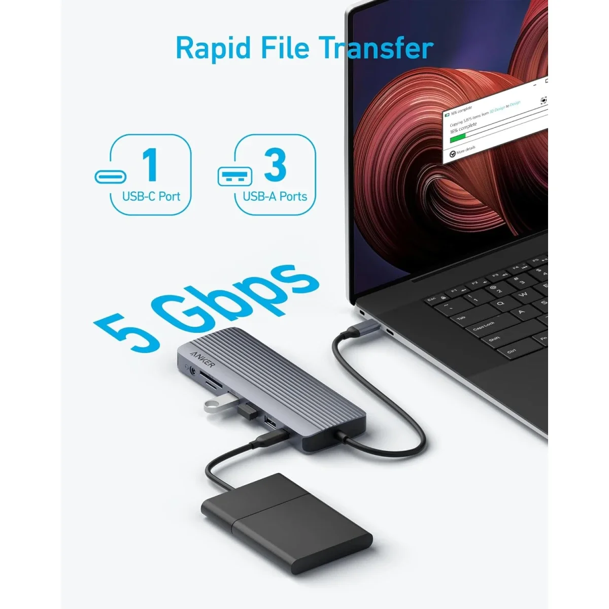 محطة إرساء USB-C للابتوب Anker A8389 ‏14 في 1 مع عرض ثلاثي ومنفذي HDMI 4K مزدوجين وVGA و80W PD - Thumbnail 6