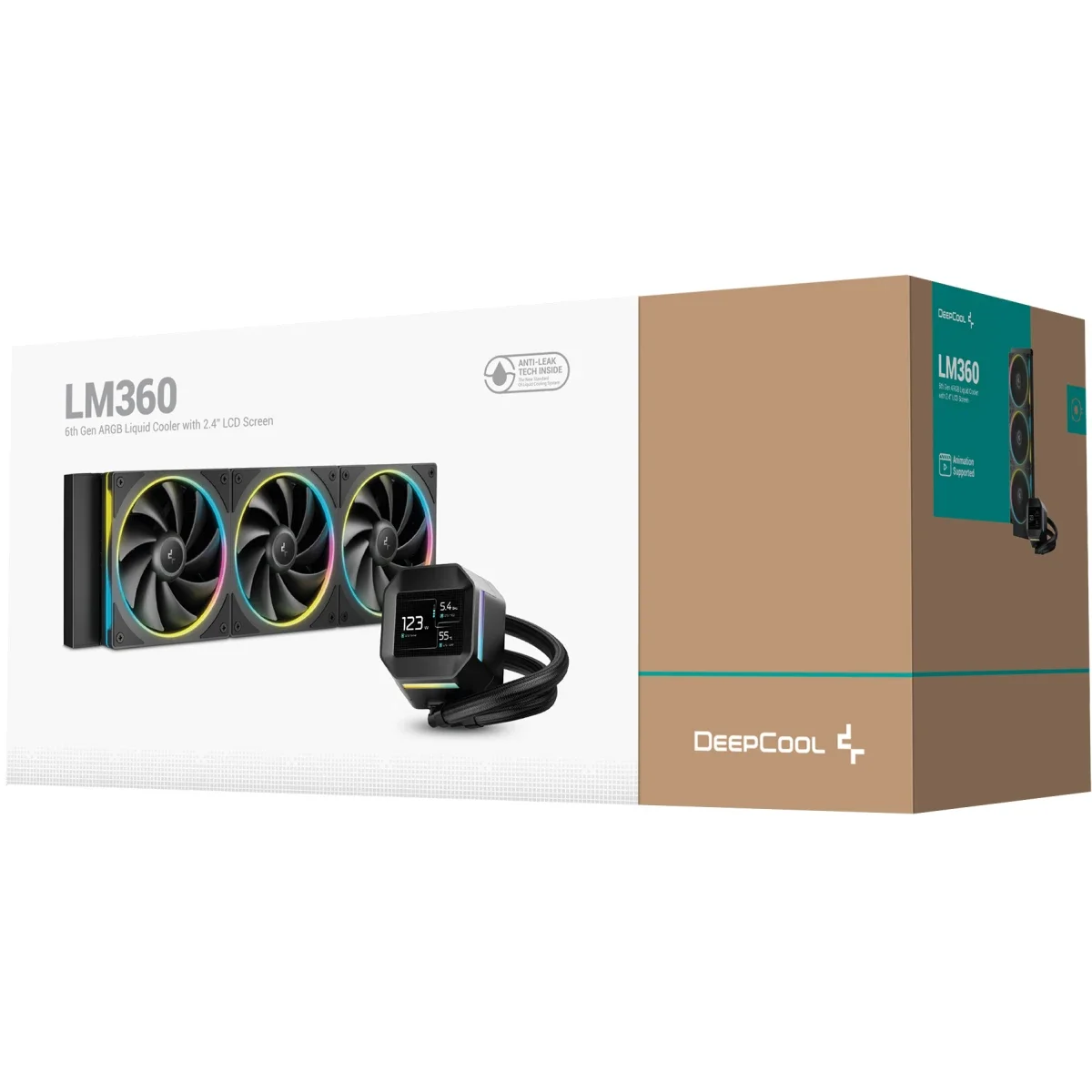 DeepCool LM360 ARGB Liquid CPU Cooler 360mm with 2.4-inch IPS Display, MP4 Support, Gen 6 Pump 3400RPM - Black