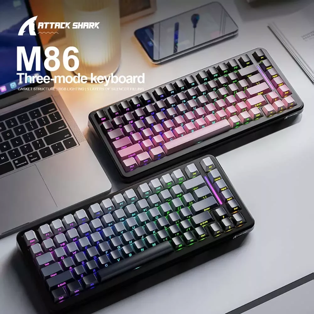 كيبورد ATTACK SHARK M86 ميكانيكي ثلاثي الاتصال بتصميم Gasket، إصدار Moonlight Night وسويتش Blueberry - Image 4