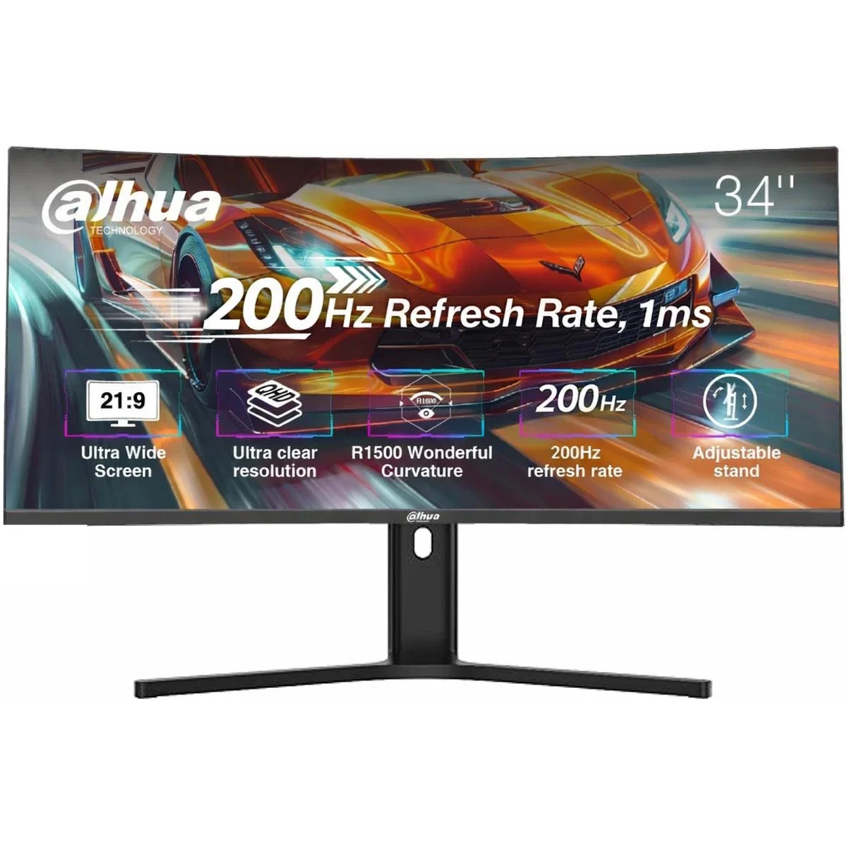 شاشة ألعاب Dahua LM34-E330CA منحنية 34 إنش WQHD VA بتردد 200 هرتز واستجابة 1 مللي ثانية، أسود
