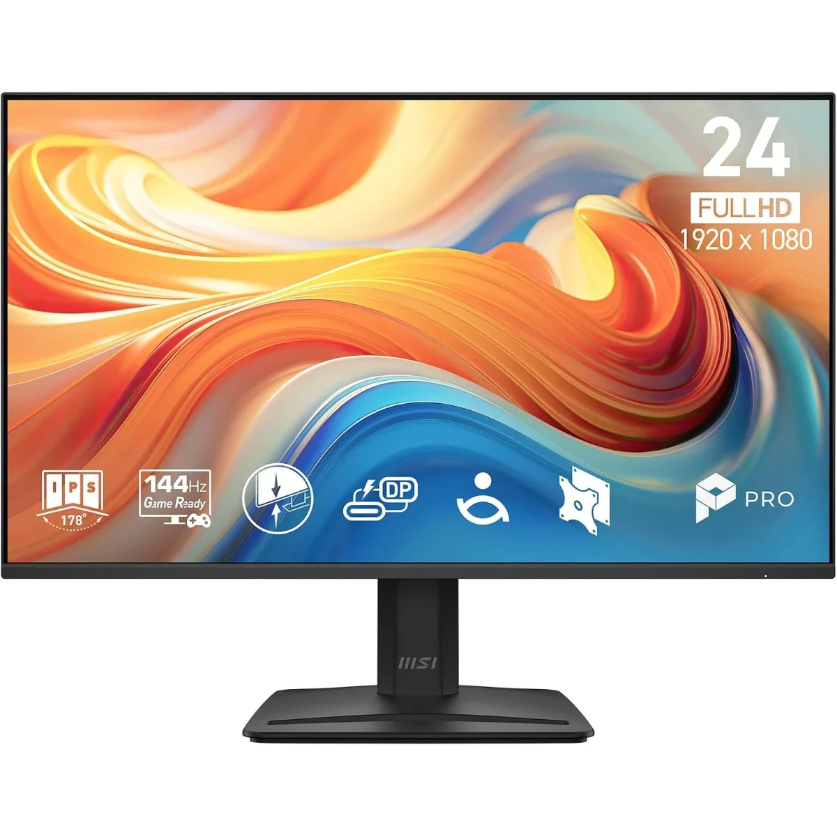 MSI 24-inch IPS Full HD Monitor, 144Hz, 1ms, FreeSync, HDMI, USB-C 15W PD, VESA, Tilt, Speakers, 4-Side Slim Bezel, Black – PRO MP242 E14C