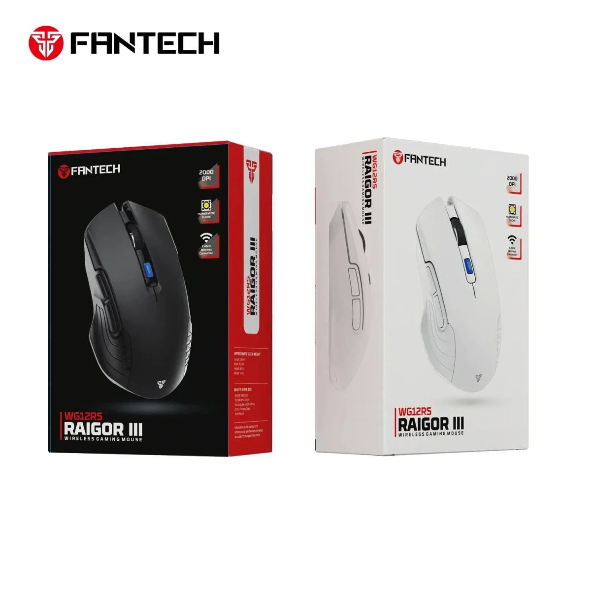 ماوس ألعاب لاسلكي Fantech Raigor III WG12RS بدقة 2000 DPI صامت أسود - Thumbnail 9