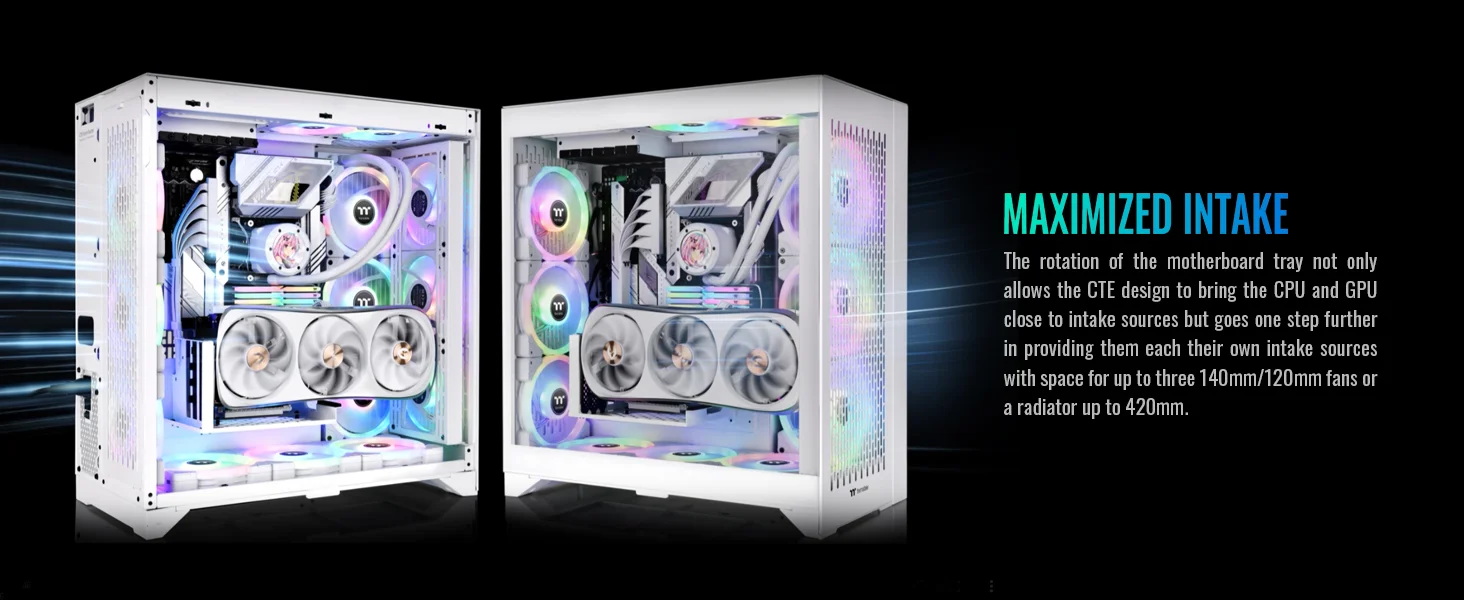 هيكل كمبيوتر Thermaltake CTE E600 MX E-ATX ميد تاور مع حامل بطاقة رسومية عائم ثلاثي الاتجاهات وكابل PCIe 4.0 بطول 400 مم - أبيض - Thumbnail 13