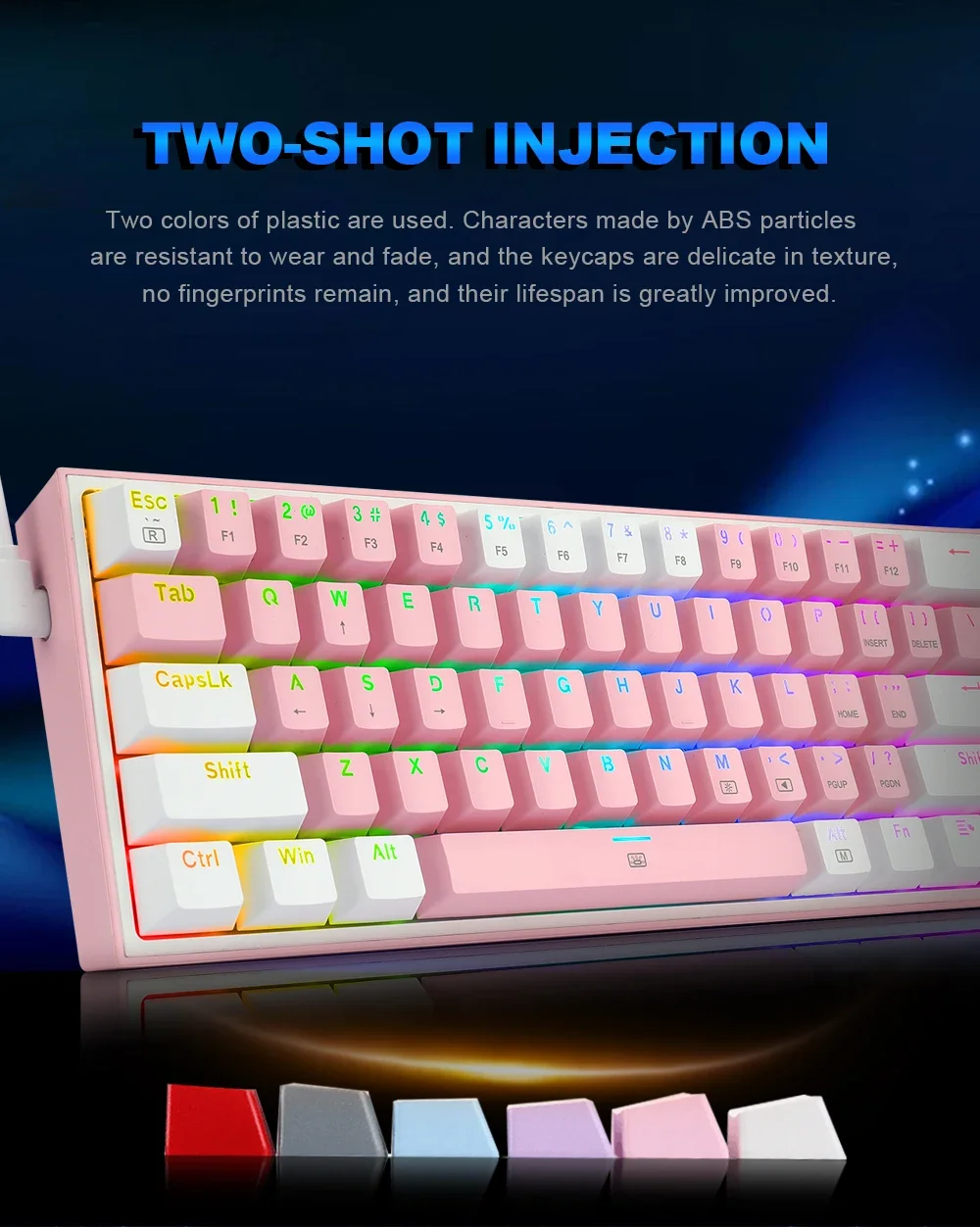 Redragon K617 Fizz RGB 60% Mechanical Gaming Keyboard, 61 Keys, Red Switches, Black - Thumbnail 14